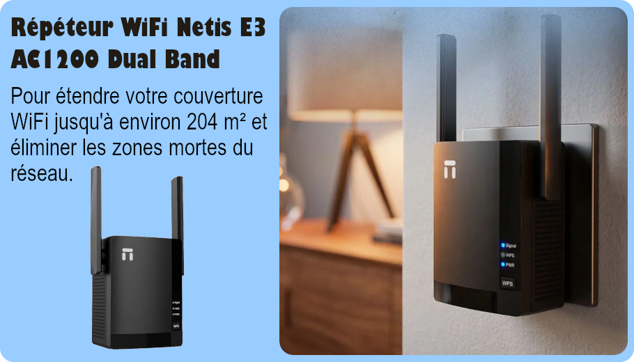 Répéteur WiFi Netis E3 AC1200 Dual Band